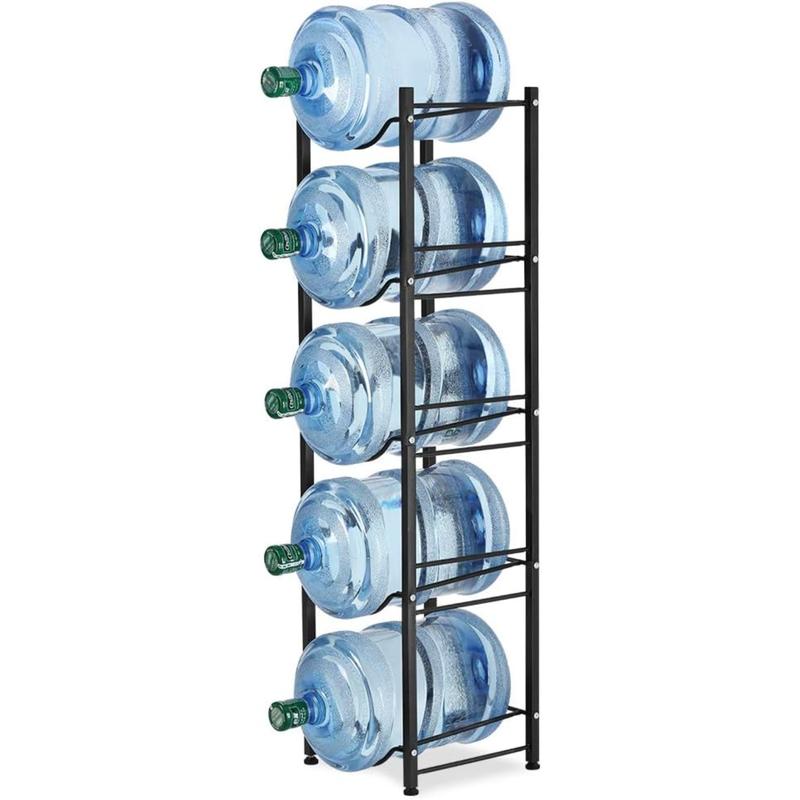 Standing Water Cooler Jug Rack, Sturdy 5-Gallon Water Bottle Storage Rack, 5-Tier Heavy Duty Bottle Organiser Shelf for Kitchen, Office, Black