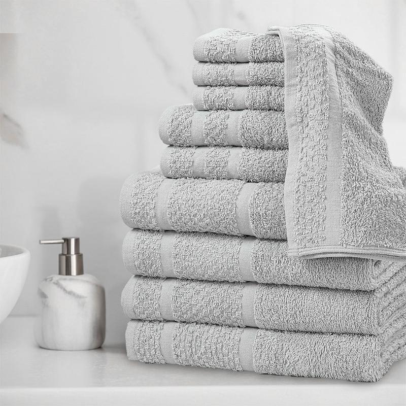 Mainstays 10 Piece Towel Set with Upgraded Softness & Durability, Grey No Brand Bath Cotton Border Hand