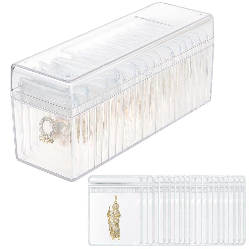 APLUGTEK Jewellery Storage Box Acrylic Travel Jewelry Organizer Box for Ring Necklace Earrings and Bracelets Clear Plastic Transparent Jewelry Display Box with 20 Portable Anti Tarnish Jewelry Bags for Women Girls