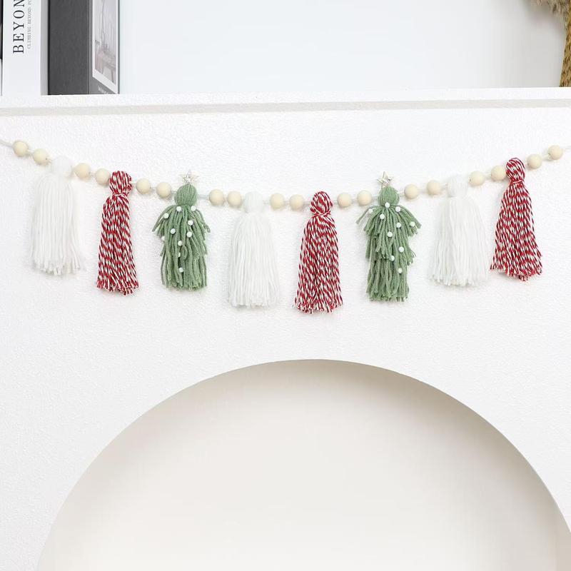 Merry Christmas Tassel Beaded Decoration, Boho Style Christmas Tree Decoration, Wall Hanging Decoration, Door and Window Decoration, Room Decoration