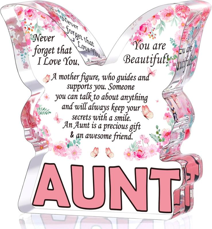 Christmas Gift Aunt Gifts from Niece Nephew, Aunts Birthday Christmas Gifts for Aunties, Best Aunt Ever Mothers Day Gift For Auntie,Butterfly Shaped Keepsake Paperweight Home Desk Decor Acrylic Signs Plaques Aunt