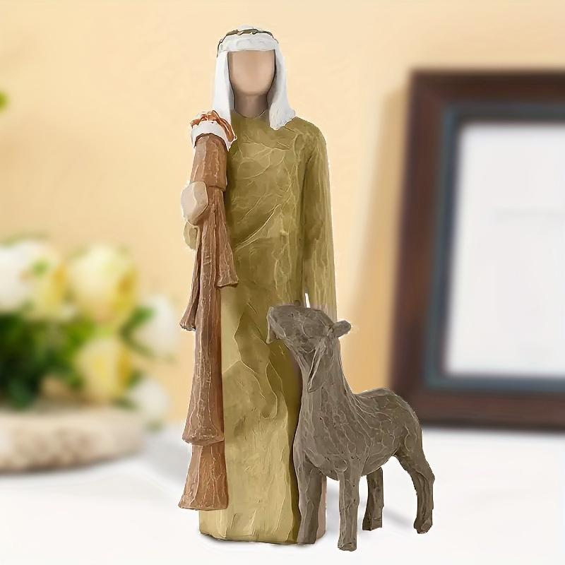 Shepherd Sculpture, 1 Count Bible Character Decoration, Desktop Decorative Ornament for Living Room Bedroom Office, Home Decor