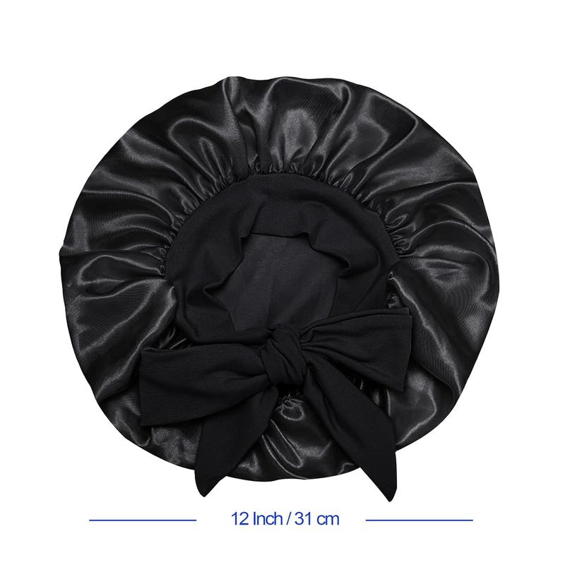 Satin Silk Bonnet Hair Cap: 2pcs Bonnets for Child with Elastic Tie Band Adjustable Straps for Sleeping Sleep Comfortable - Stretchy Tie Band Hair Bonnets No Slip-Off Set Shower