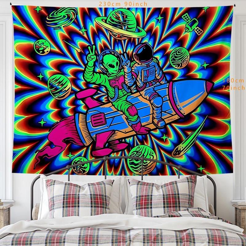 Alien & Astronaut Pattern Tapestry, Creative Boho Style Wall Hanging Blanket, Wall Decor for Home Living Room Bedroom