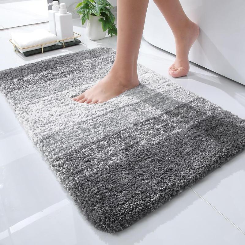 Bathroom Rug Mat 24x16, Extra Soft and Absorbent Microfiber Bath Rugs, Non-Slip Plush Shaggy Bath Carpet, Machine Wash Dry, Bath Mats for Bathroom Floor, Tub and Shower, Grey