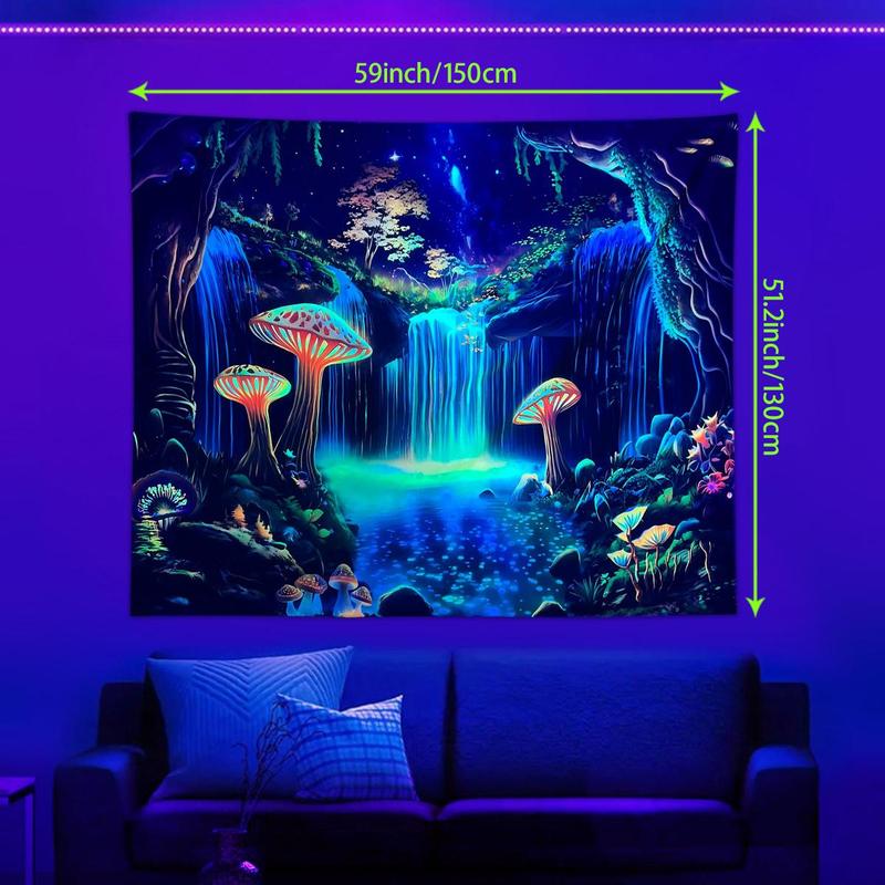 Fluorescent Mushroom Forest Pattern Tapestry, 1 Count UV Responsive Decorative Hanging Tapestry, Wall Hanging Decor for Home Living Room Bedroom, Home Decor