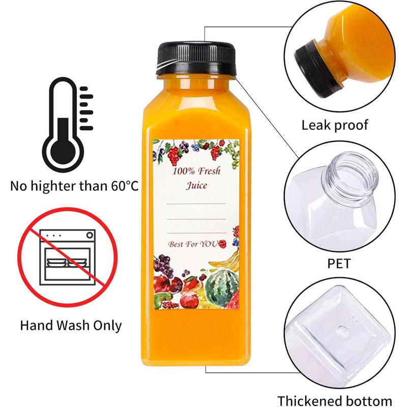 16oz Juice Bottles, Plastic Juicing Bottles with Caps, Clear Bulk Drink Containers with Black Tamper Evident Lids for Juicing, Smoothie, Drinking and Other Beverages