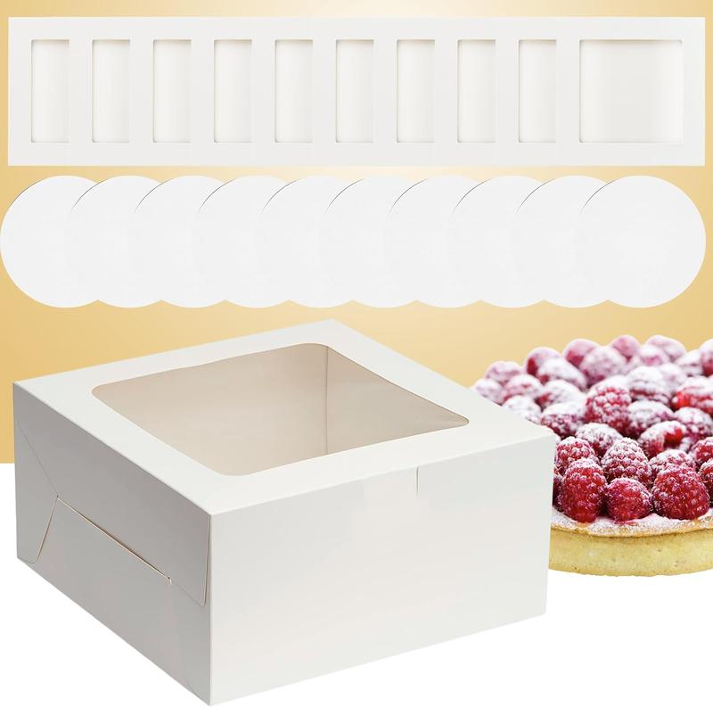 20 count Disposable Cake Box Set  10x10x5 Inch Bakery Boxes with Window and 10 Cake Board Tall Cake Boxes Cake Drum Paper Box and Cake Board Disposable Cake Containers with Lids