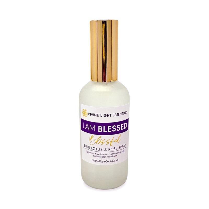 I Am Blessed Spray - Body Blessing - Room Clearing - Freshener - Blue Lotus & Rose - Rose Quartz Crystals - Home Fragrance - Pillow Spray Bottle Glass