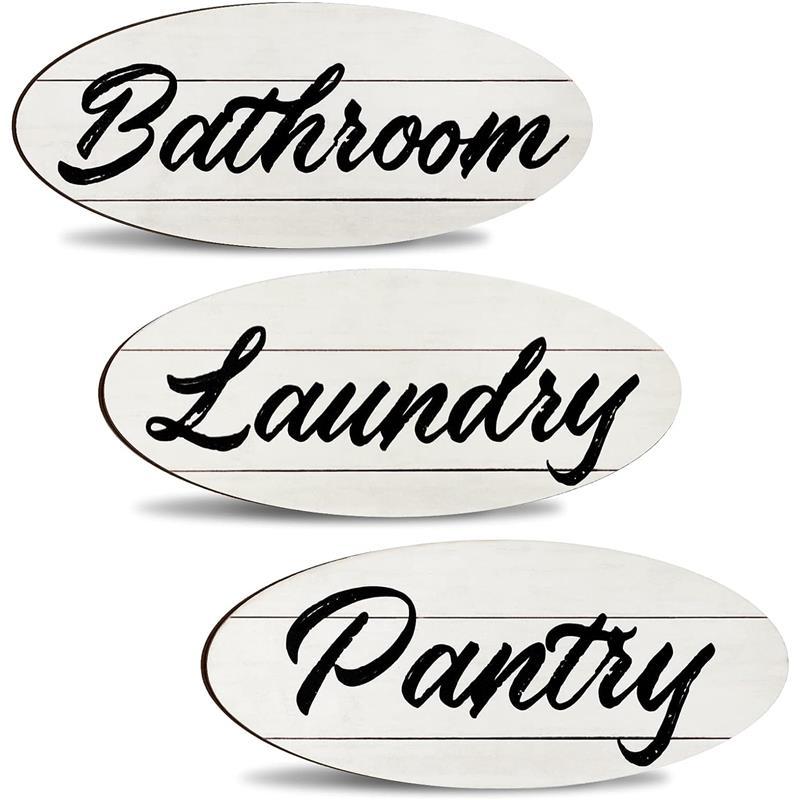 3-Piece Farmhouse Bathroom, Pantry, and Laundry Wall Decor Set – Rustic Wooden Hanging Signs for Home Decoration (Cute Style) Decorative Jet