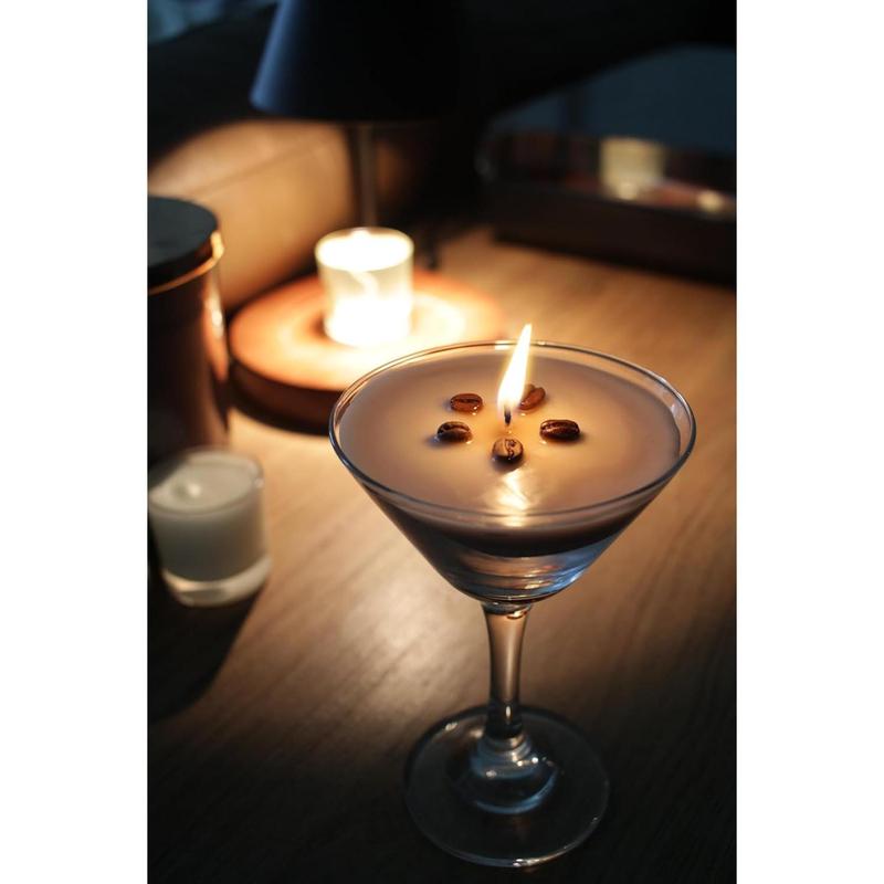 Original Espresso Martini Candle, Scented Gel Wax Coffee Scented Candle | Cocktail Candles with Glasses