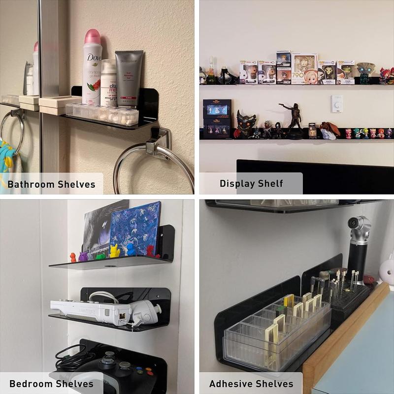 Floating Wall Shelves Set of 2, -Free Expand Wall Space, Small Display Shelf for  Speaker Action Figures with  Clips