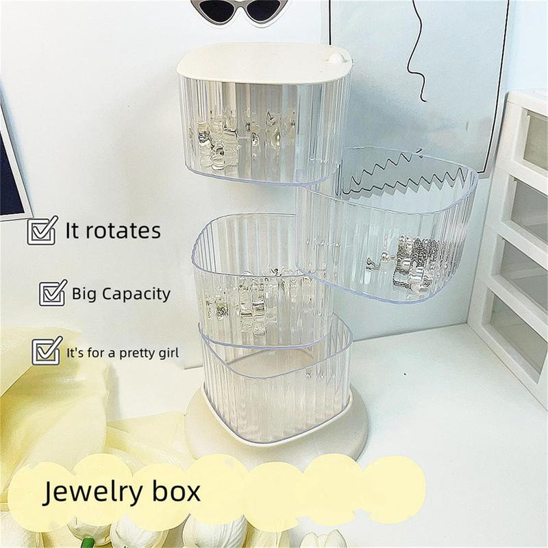 Clear Rotatable Jewelry Storage Box, 1 Count Multi Layer Jewelry Organizer, Desktop Jewelry Storage Box for Home Bedroom