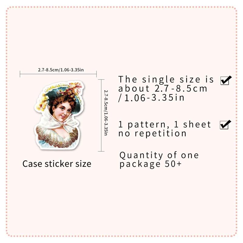 50 Sheets pack Vintage Palace Women Series Sticker, Scrapbooking & Journal Decorative Sticker, Waterproof Sticker For Stationery Computer Water Bottle Decoration