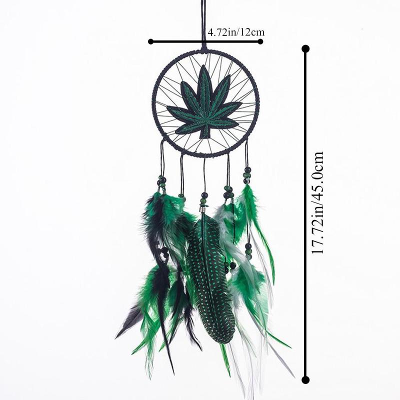 Weed Embroidered Dream Catcher, Faux Feather Design Hanging Dream Catcher, Home Decor for Living Room Bedroom, Gift for Women Men, Room Decoration