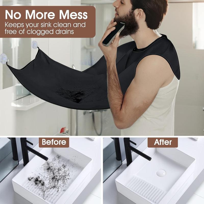 Beard Bib Apron, Stocking Stuffers Christmas White Elephant Gifts for Men Adults Dad Husband, Beard Hair Catcher for Sink, Non-Stick Beard Cape with 3 Suction Cups,  Accessories(Black)