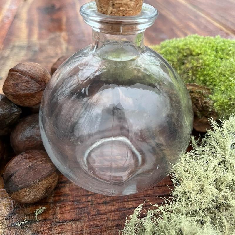 Crystal Clear Glass Round Potion Bottle with Cork for Organiser - Tin