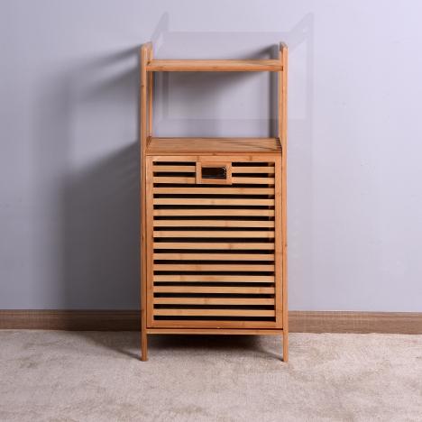 LEROY MORGAN Bathroom Laundry Basket Bamboo Storage Basket with 2-tier Shelf 17.32 x 13 x 37.8 inch Natural Style