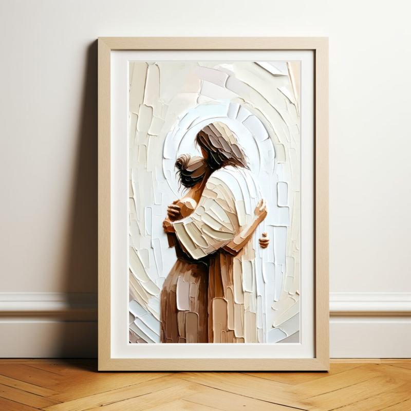 Woman Safe in His Arms Vertical | Digital Download | Jesus Embracing Woman | Christian Art | Bible Wall Art