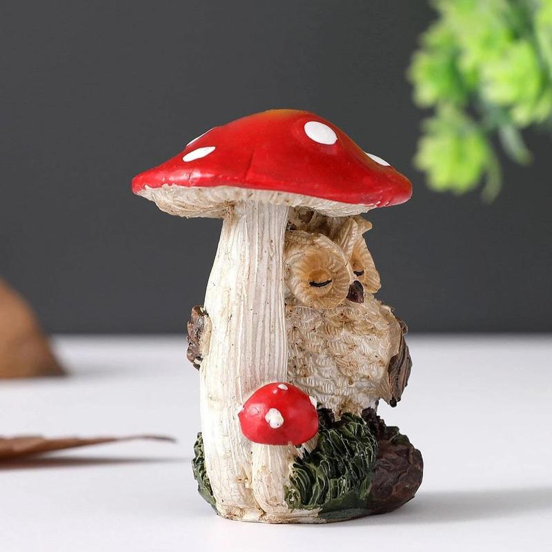 Owl Design Mushroom House Design Ornament, Cute Resin Decoration Craft, Desktop Decorative Ornament for Home Office