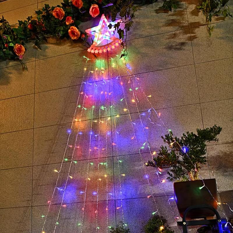 Solar Powered Christmas Tree Light, Star Shower Curtain Hanging Light, Outdoor Decorative Light for Garden, Yard, Terrace