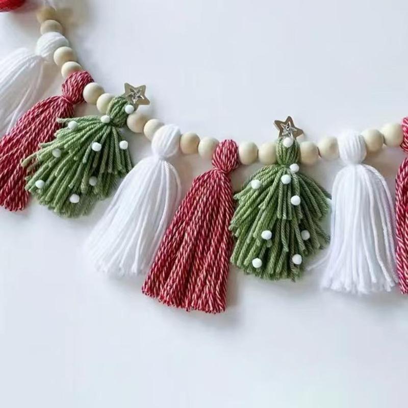 Merry Christmas Tassel Beaded Decoration, Boho Style Christmas Tree Decoration, Wall Hanging Decoration, Door and Window Decoration, Room Decoration