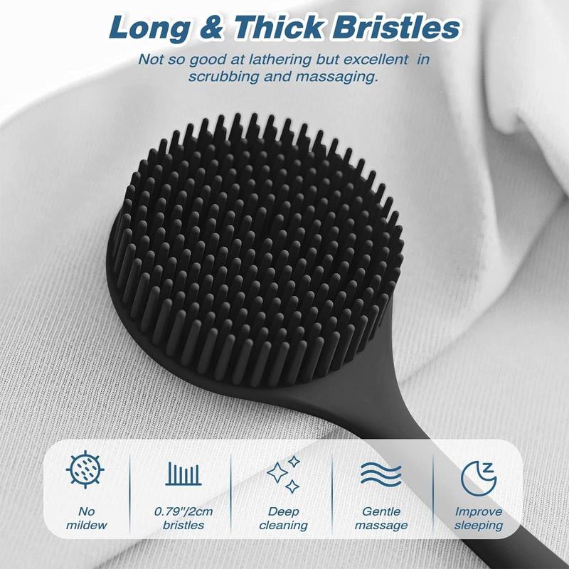 Silicone Bath Brush Set, 3 Counts set Portable Non-slip Long Handle Bath Brush & 2 Counts Skin Friendly Face Cleaning Brush, Bathroom Accessories, Bathing Accessories for Home Bathroom Hotel Travel, Fall Decor