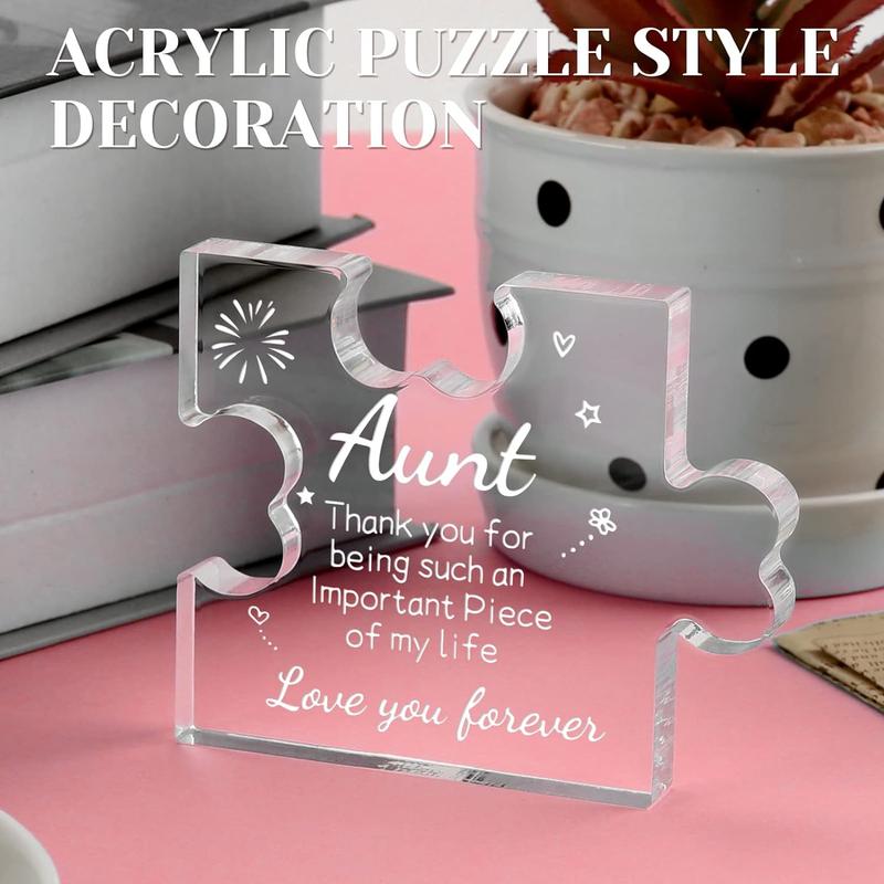 Acrylic Block Puzzle Design Ornaments, 1 Count Letter Pattern Desktop Decorative Ornaments, Creative Tabletop Adornment for Aunt Gifts Home Office, Home Decor Products