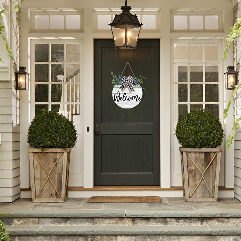 Wooden Letter Pattern Welcome Sign, Round Wooden Sign for Front Door, Farmhouse Welcome Sign for Home Wall Indoor and Outdoor Decor