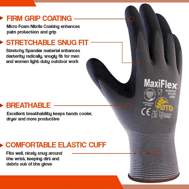 12 Pairs | Maxiflex ATG 34-874 Ultimate - Nylon, Micro-Foam Nitrile Grip Gloves - Foam Nitrile Palm Coated Gloves | Gloves Cleaning