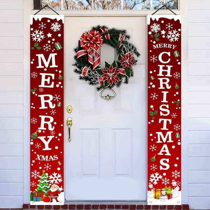 Letter Pattern Christmas Banner, 2 Counts set Merry Christmas Hanging Banner, Festive Atmosphere Decoration for Home, Party, Garden