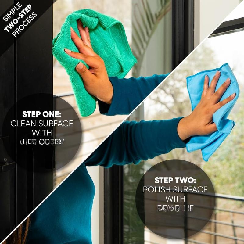 Glass Cleaning Cloths | Streak Free Windows & Mirrors | Lint Free Towels |  Windows Wipes | Polishing Rags | Machine Wash- Blue, Green (8 Pack)