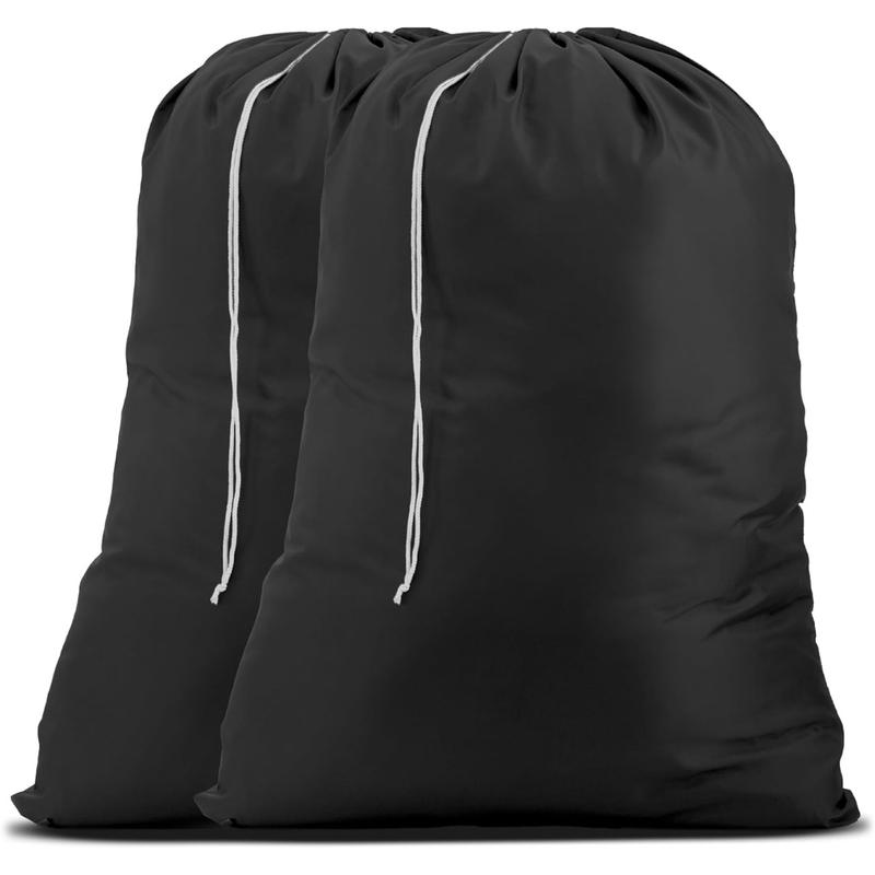 Handy Laundry Nylon Laundry Bag, Locking Drawstring Closure & Machine Washable, Large Bags Will Fit a Laundry Basket or Hamper (Black, 2-Pack)