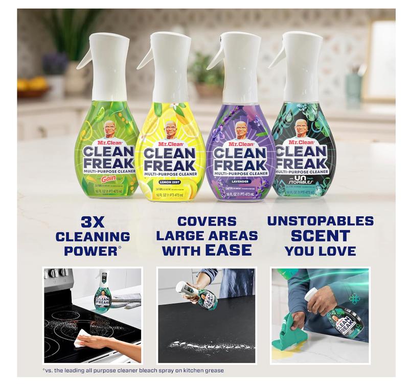 Clean Freak Multi Surface Cleaning Spray, Deep Cleaning Mist Starter Kit and Refill Bundle, Unstopables Fresh Scent, 64 fl oz