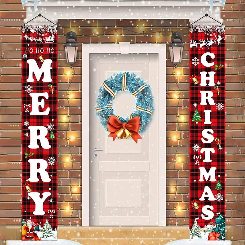 Christmas Decorations Red Black Buffalo Plaid Sign Set for Festival Merry Christmas Door Banner | Outdoor Yard & Front Porch | Indoor & Outdoor Xmas Decor for Home, Wall, Front Door, Yard, and Garage Ornaments