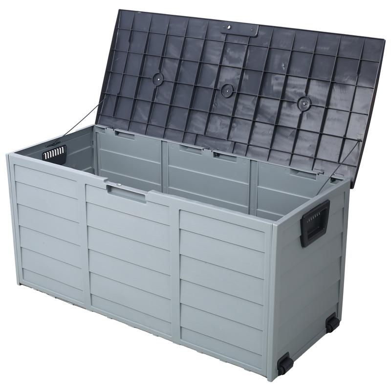 All Weather UV Pool Deck Box Storage Shed Bin Backyard Patio Outdoor w  Wheel,75 Gallon Resin Deck Box-Organization and Storage, Organiser Hand