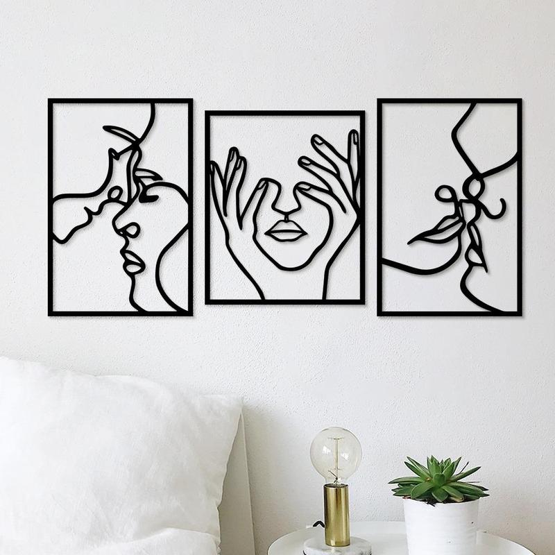 Abstract Wood Wall Art Decor, 3 Counts Woman Line Art  Decoration Wall Art Decor for Home Decor, Summer Hangable Wall Ornaments, Room Decor