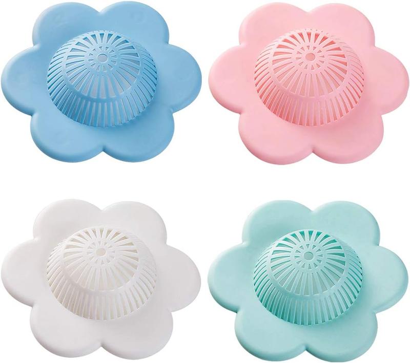 Hair Catcher Silicone Hair Stopper Shower Drain Covers with Suction Cups Suit for Bathroom Bathtub and Kitchen 4 Pack