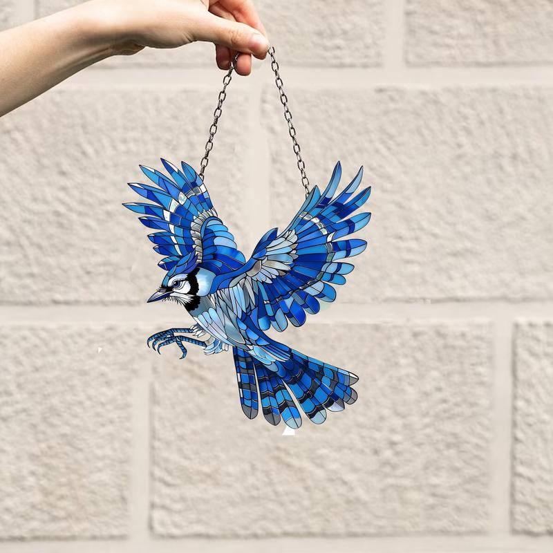 Blue Jay Window hangings, Acrylic Blue Jay with peony flowers window hangings, Nature lover home decor, Housewarming gift, Bird Ornaments, House decor, Ornament , Gift , Light , Hangable, Decoration, Mirror