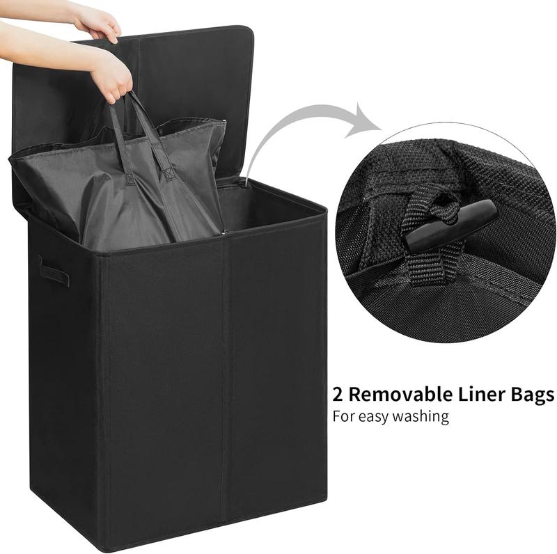 154L Double Laundry Hamper with Lid and Removable Laundry Bags - Large Dirty Clothes Hamper for Bedroom, Bathroom, and College - Black Organiser