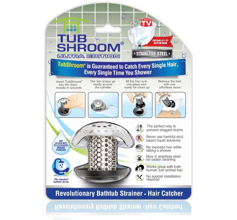 TubShroom Ultra Revolutionary Bath Tub Drain Protector Hair Catcher Strainer Snare Stainless Steel, 1-Pack, Silver