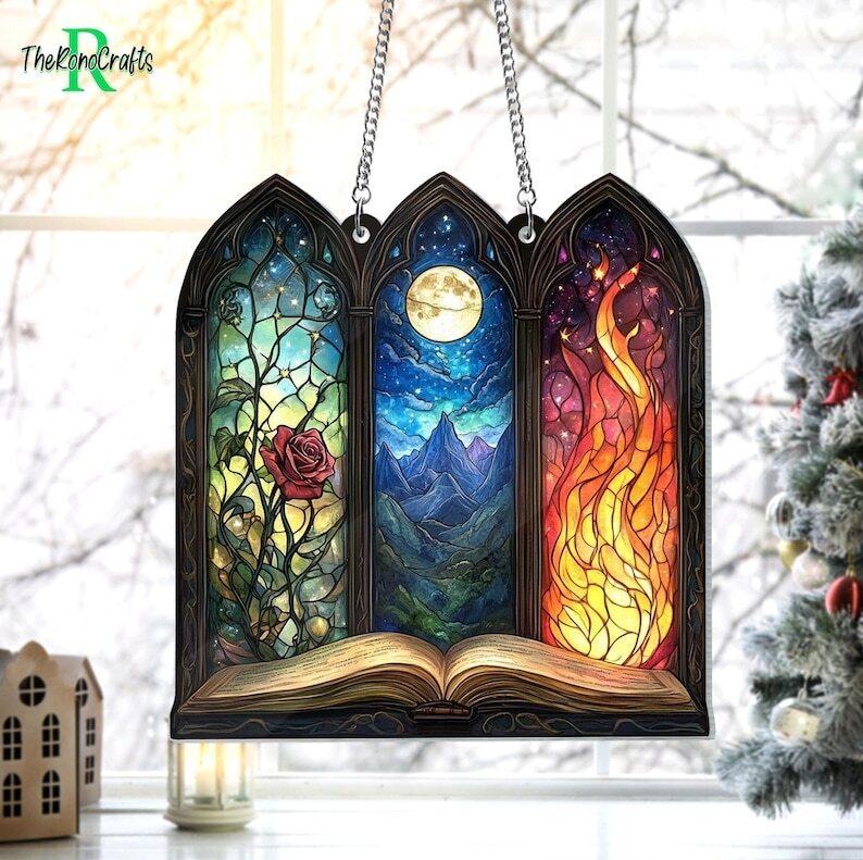 Spring Court Night Court Suncatcher Ornament, Fantasy Book Reader Gift, Acrylic Window Hanging, Bookshelf Decor,Book Lover Gift,Bookish Gift