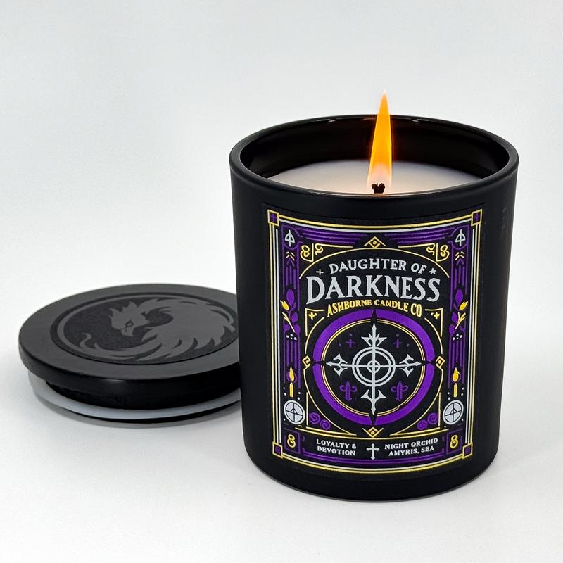 Daughter of Darkness - 8oz Scented Candle - Night Orchid, Amyris, Sea - Natural Coconut Wax - 35 h Burn Time - Premium Foil Label