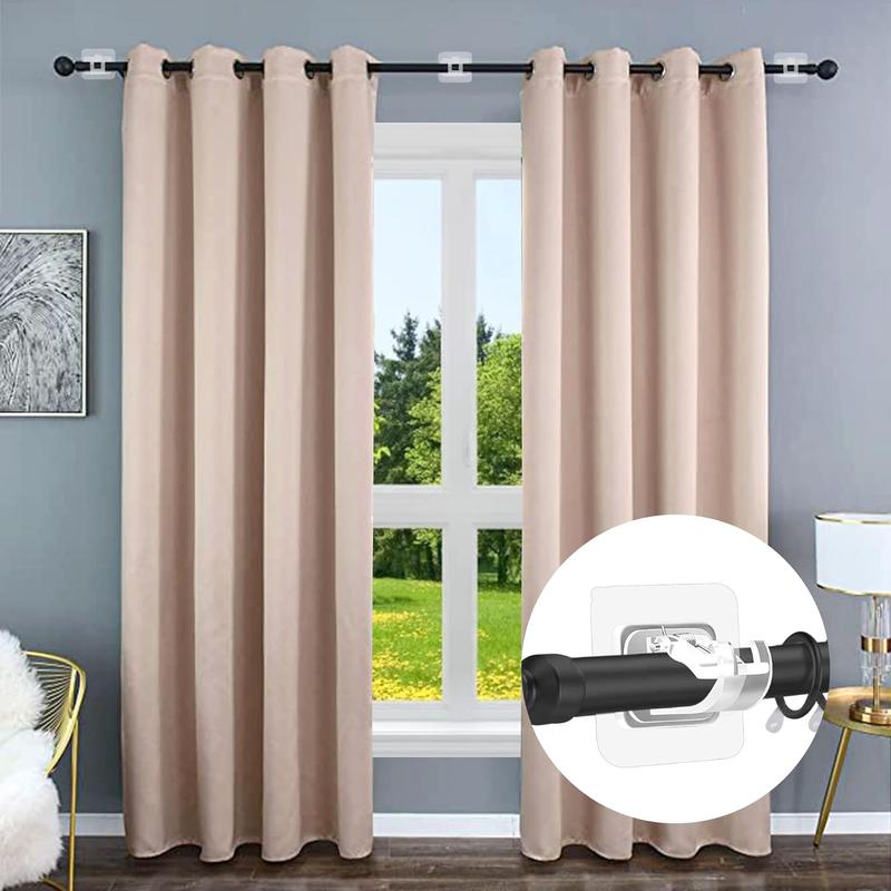 8-Pack No Drill Needed Curtain Rod Holders Brackets, Self Adhesive Rod Holder Hooks, Multipurpose Nail Free Stick on Curtain Rod Hooks Organiser