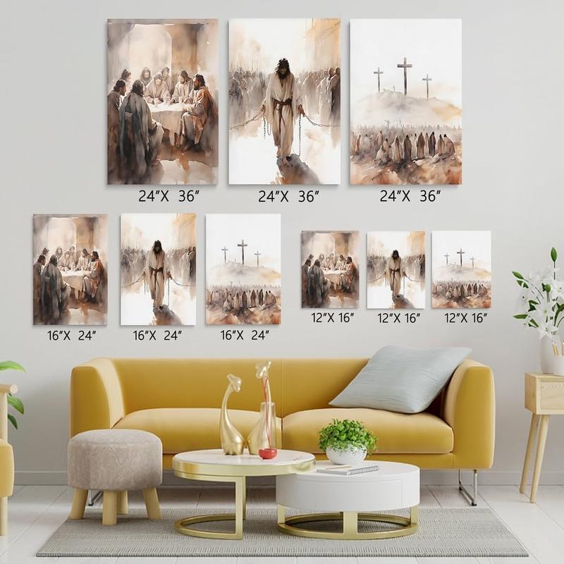 GUBIYU Set of 3 Easter Wall Art Church Wall Decor The Last Supper Painting Jesus in Chains The Crucifixion Cross Artwork Pictures Jesus Portrait Jesus Print Jesus Wall Art Religious Gifts 12