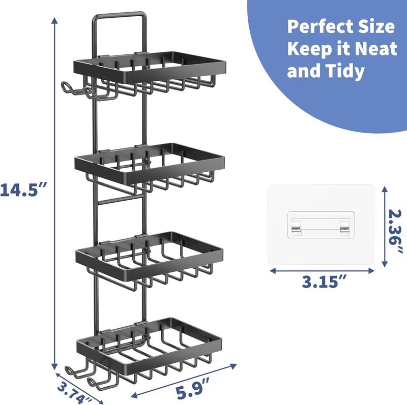 Soap Dish Holder for Shower Wall, No Drilling, 304 Rustproof Stainless Steel, Soap Bar Holder with 4 Hooks and Razor Holder for Shower, Shampoo Bar Holder for Shower Caddy for Bathroom