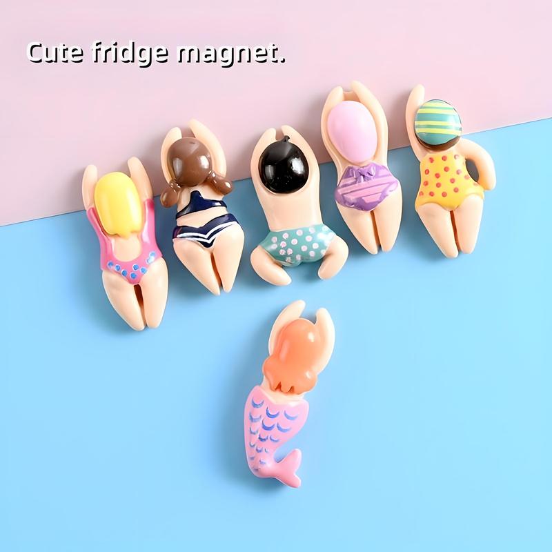 Cute Beach Swimmer Refrigerator Magnet, 6 Counts set Decorative Mini Magnet for Kitchen Office, Cute Fridge Magnet