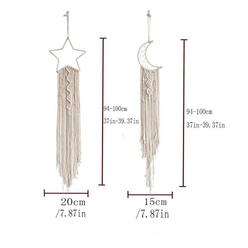 Hangable Ornaments, 2 Counts set Star & Moon Hanging Dreamcatcher, Tassel Woven Wall Hanging Decoration for Home Bedroom Living Room, Girly Bedroom Accessories