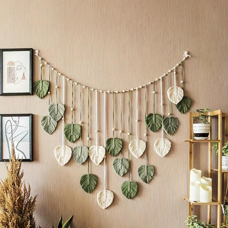 Handmade Woven Leaf Design Hanging Decor, Boho Style Wall Hanging Ornament, Wall Art Decor for Home Living Room Bedroom