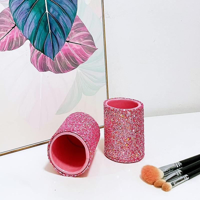 Bling Sequins Makeup Brush Holder, Cute Glitter Vanity Decor Organizer,  Brushes Comb Pen Storage Holders Cup (Pink)